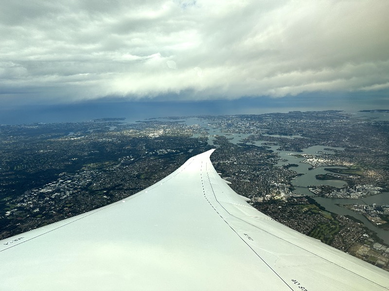 View after departure from Sydney, Australia on a Qantas 787 Dreamliner