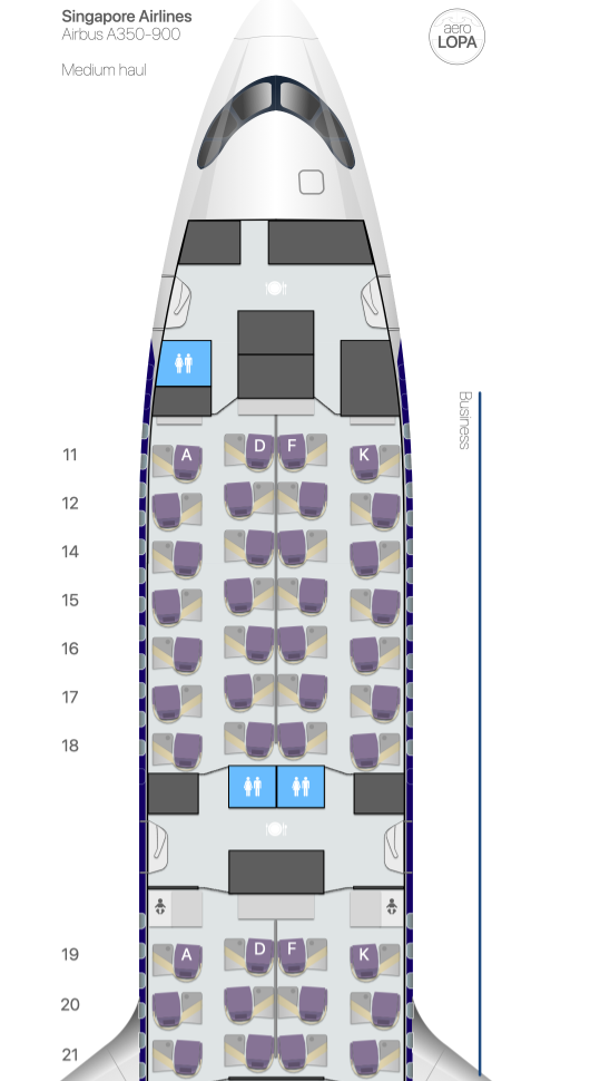 AeroLOPA's SQ A350 medium-haul Business Class seat map
