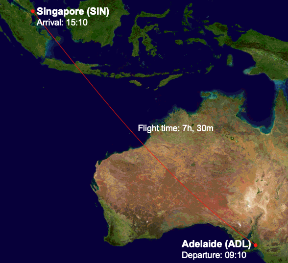 SQ278 route map from ADL to SIN