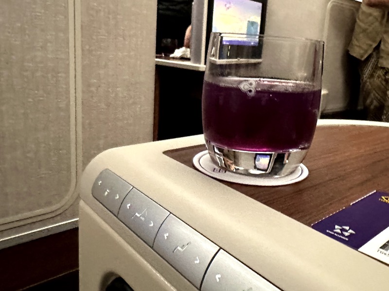 Butterfly pea limeade, one of the THAI Airways signature drinks