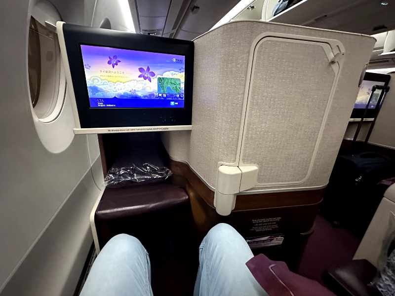 Legroom and in-flight entertainment in Thai Airways A350 Business Class