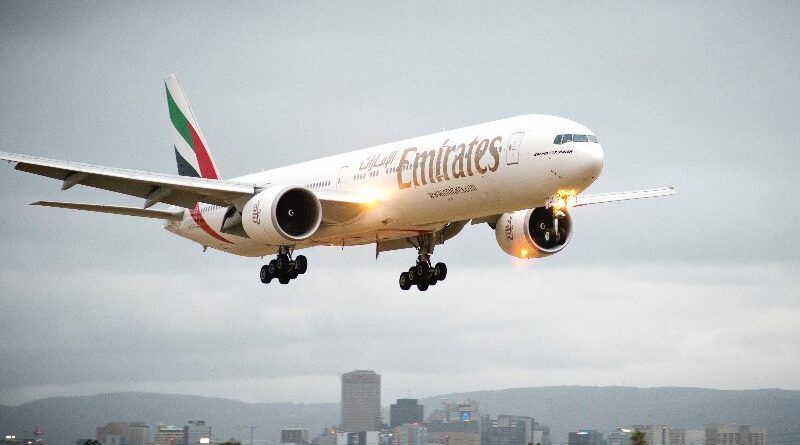 Emirates Boeing 777-300ER landing in Adelaide
