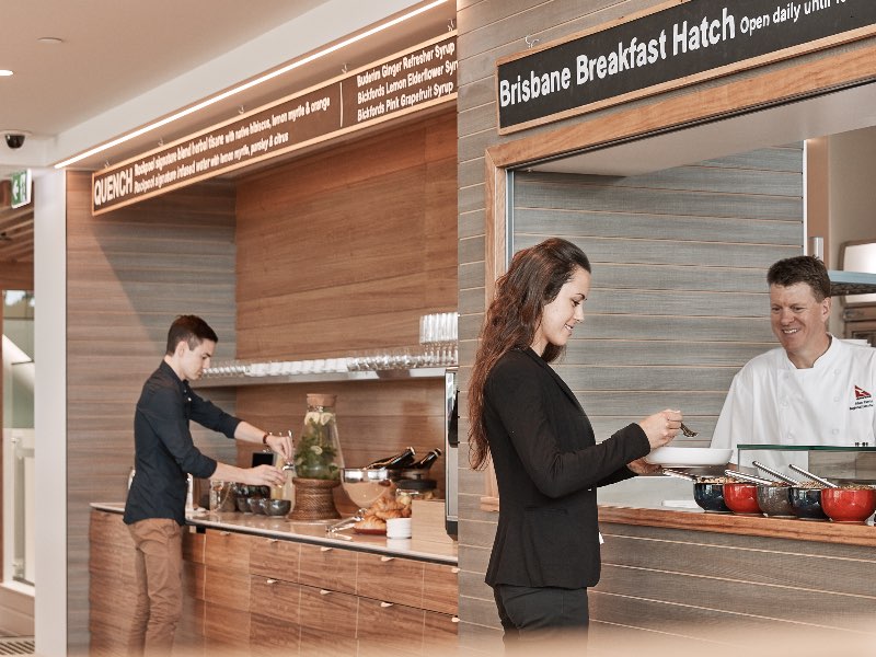 Qantas Brisbane breakfast hatch in the international Business Lounge