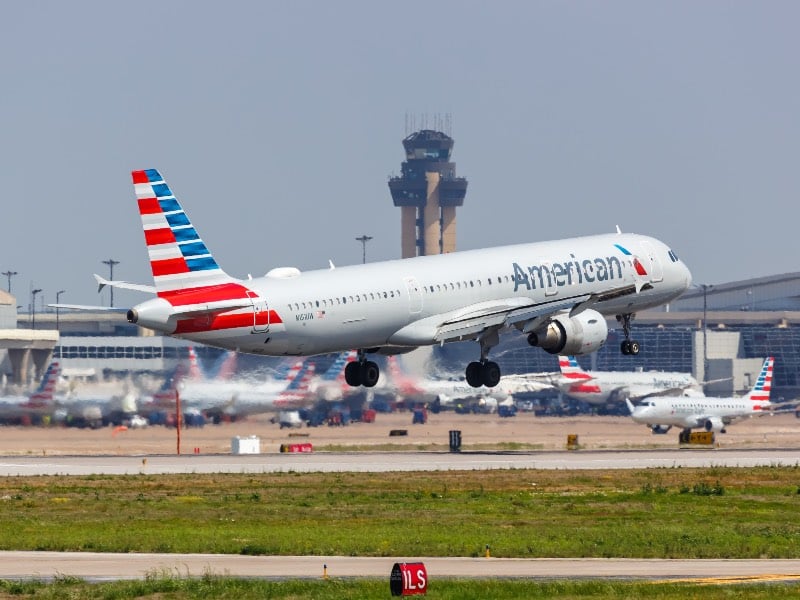 Dallas, United States - May 5, 2023: American Airlines Airbus A321 airplane at Dallas Fort Worth Airport (DFW) in the United States.
