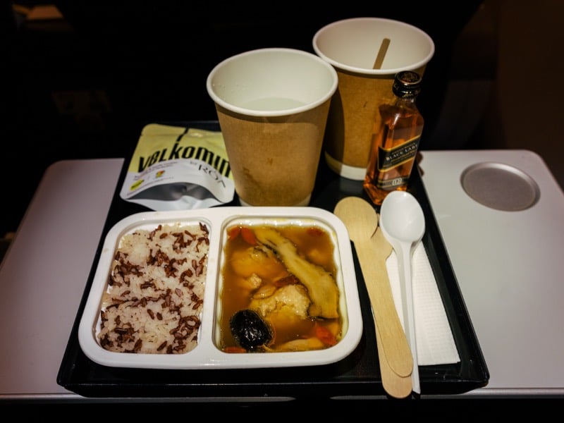 ScootPlus chicken and rice meal with drinks