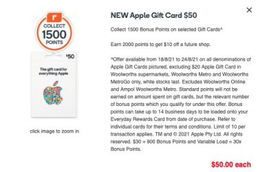 Apple gift card offer at Woolworths