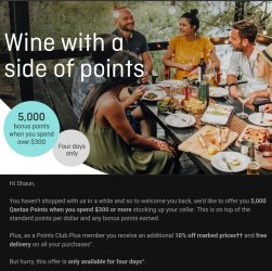 Welcome back,  5k points,  four days only - email received
