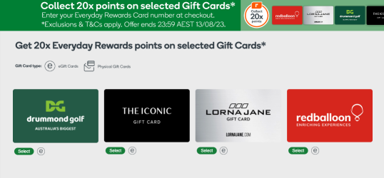 20x Everyday Rewards points on Apple gift cards @ Woolworths (11