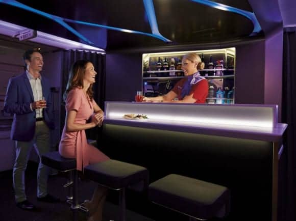 On-board bar in Virgin Australia 777 Business Class