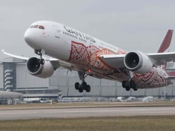 The inaugural QF10 service from London to Perth takes off
