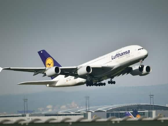 Lufthansa A380 taking off Frankfurt