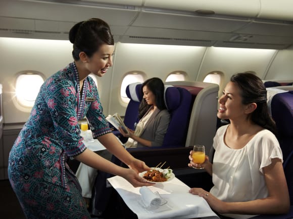 Satay served in Malaysia Airlines Business class