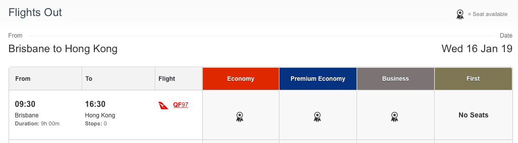 Qantas Premium Economy award availability to Hong Kong