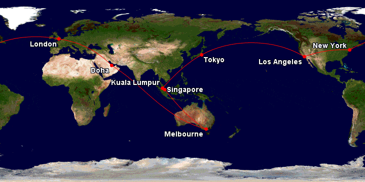 Sample Oneworld Award routing in First Class