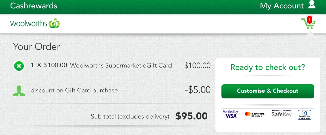 The 5% Woolworths gift card discount is applied at the checkout