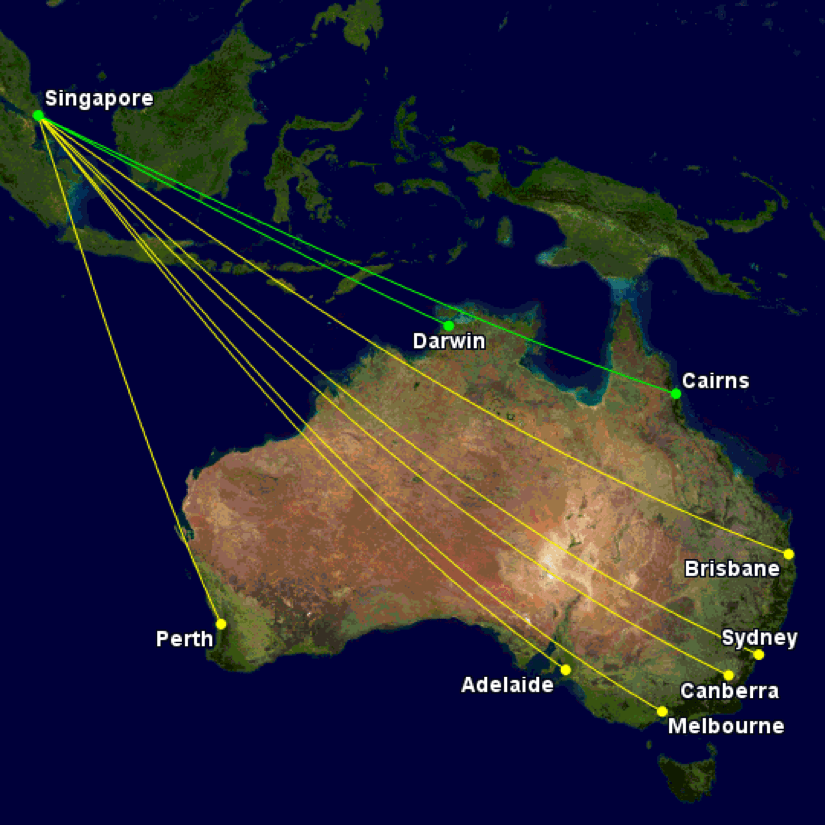 Singapore Airlines and SilkAir routes from Australia