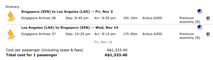 Fly Singapore Airlines Premium Economy SIN-LAX for just $1,334 return