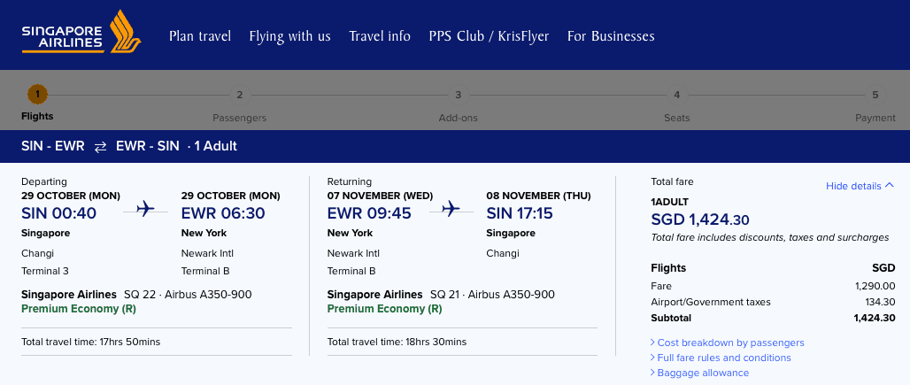 These fares are available on the Singapore Airlines website