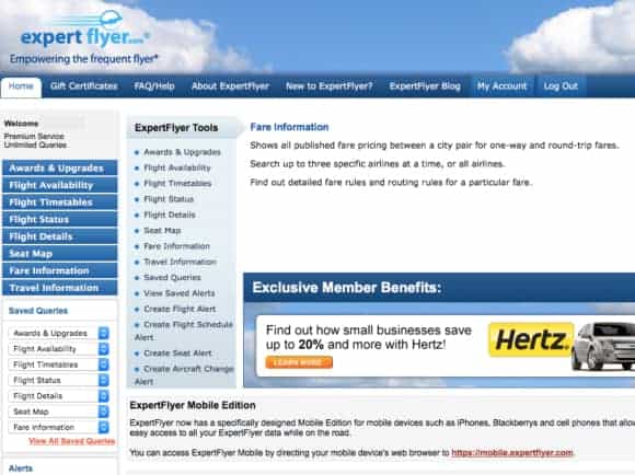 Expert Flyer home page