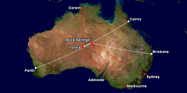 Qantas routes to/from AYQ and ASP