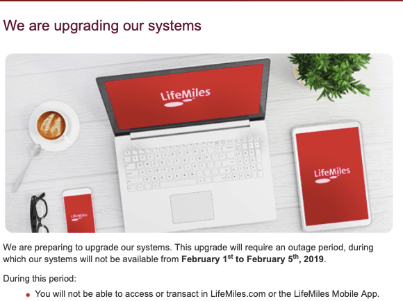 Screenshot from LifeMiles website
