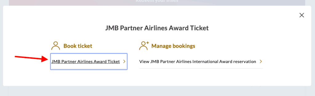 Japan Airlines website screenshot