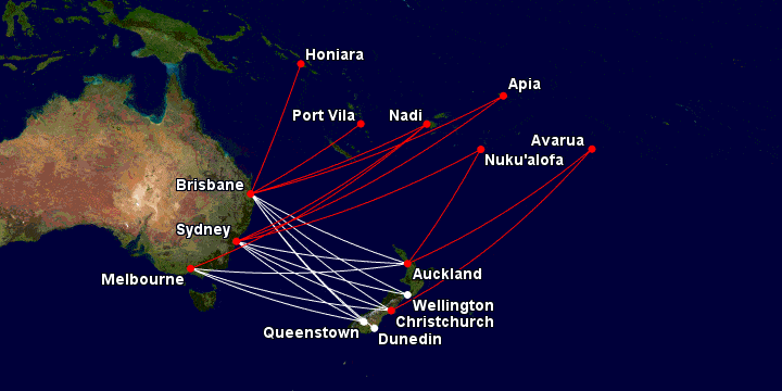 Virgin Australia's trans-Tasman & Pacific Island route network