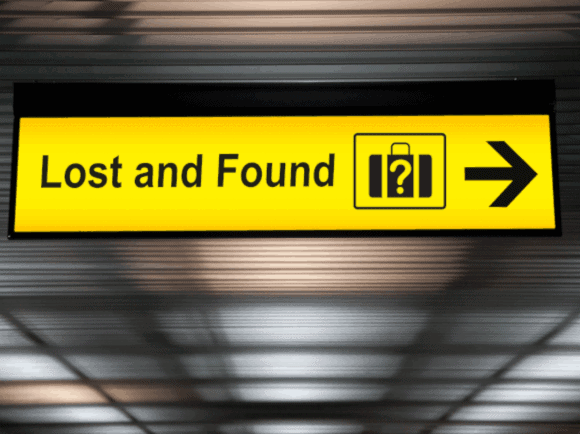 Lost and found airport sign