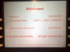 Dynamic Currency Conversion offered at an ATM in Europe