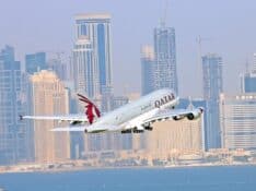 Qatar Airways A380 takeoff DOH