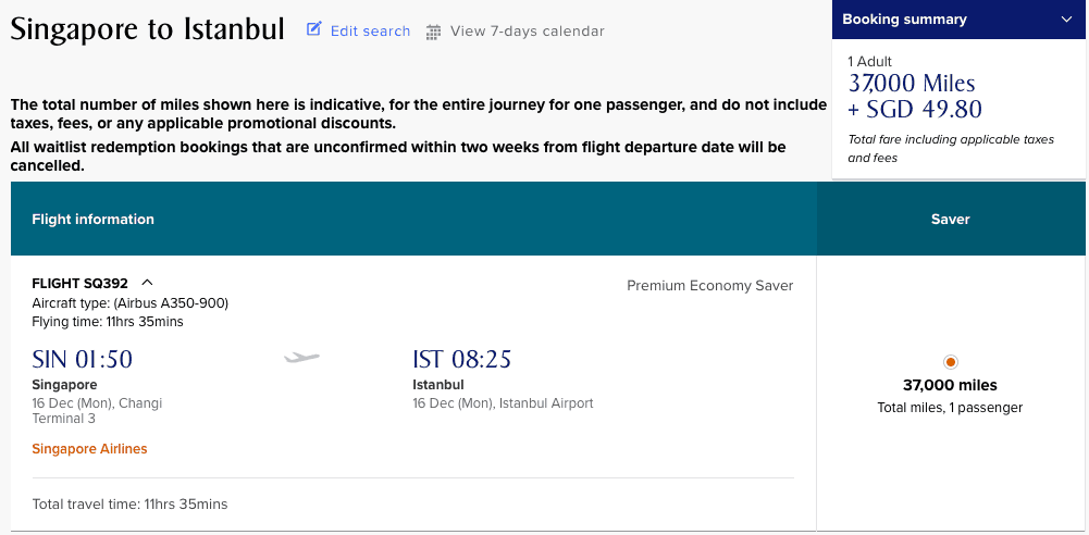 Singapore Airlines website screenshot