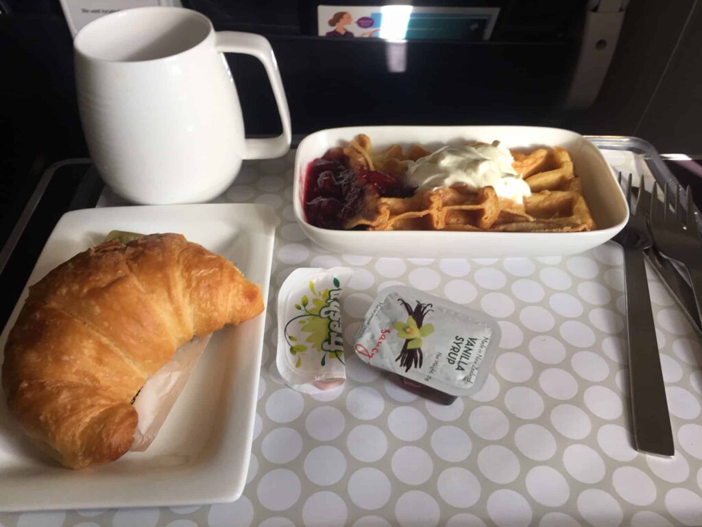 Air New Zealand Premium Economy breakfast waffles