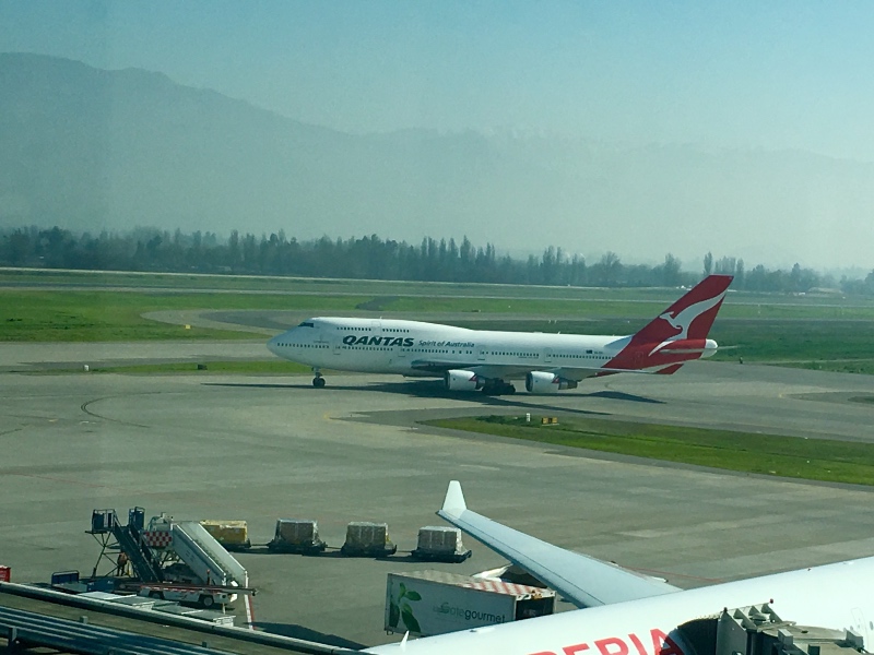 Qantas Boeing 747 at Santiago Airport