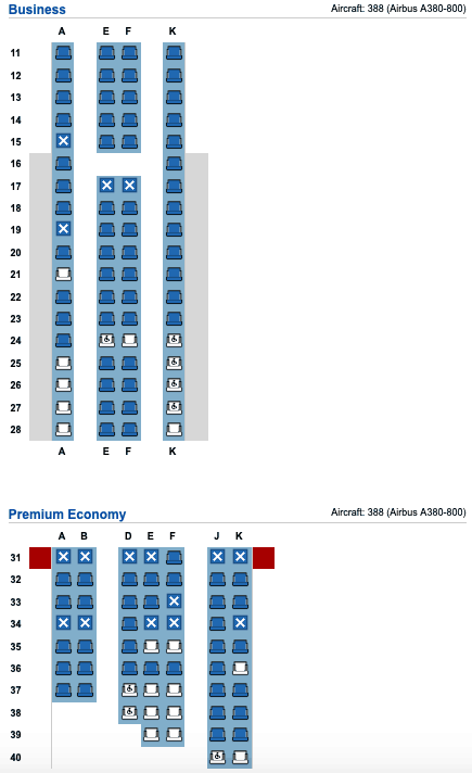 New Qantas A380 Business & Premium Economy seat map