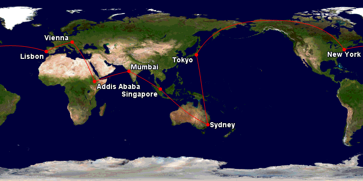 Example of a KrisFlyer RTW routing