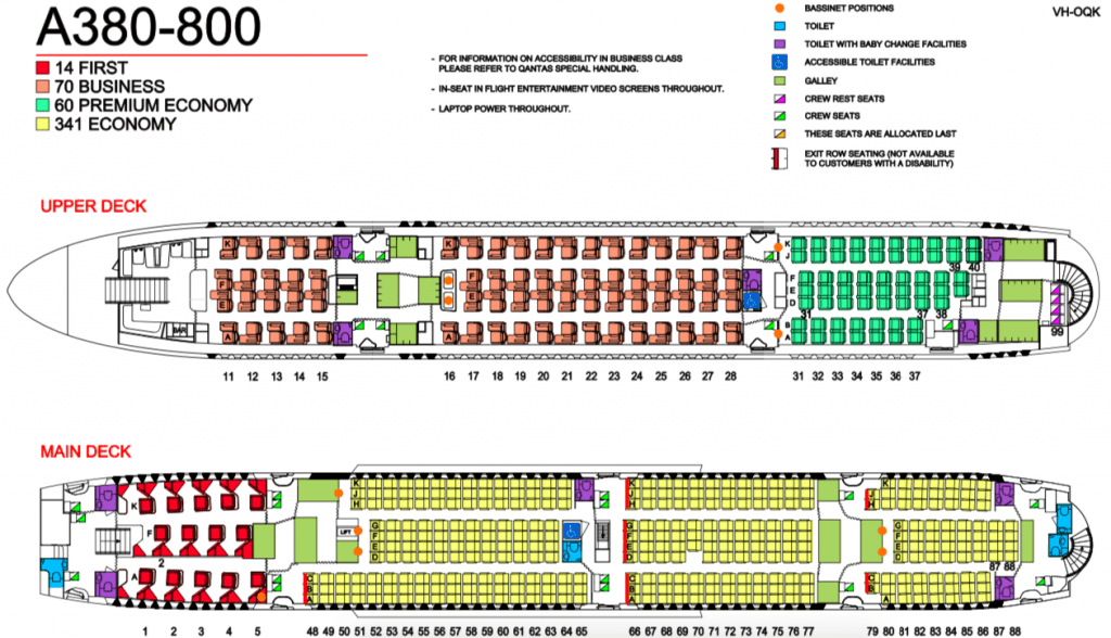 Refurbished Qantas A380 seat map