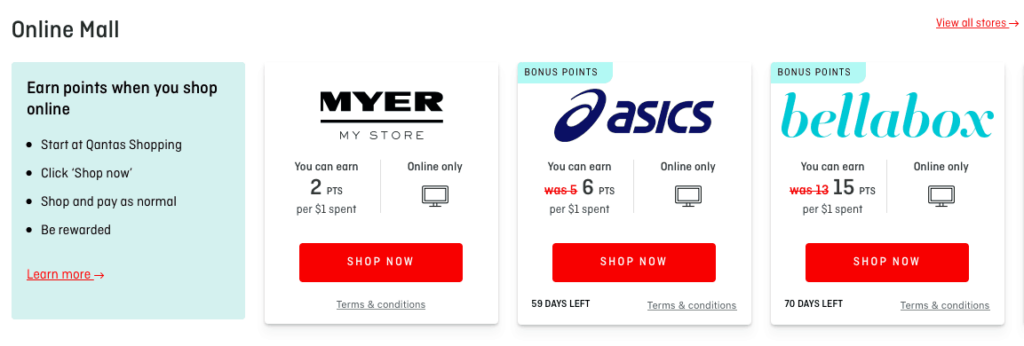 Featured Qantas Online Mall partners
