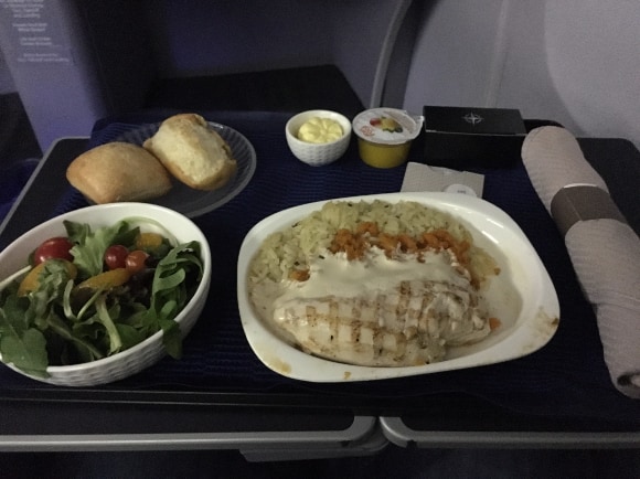 United trans-Atlantic business class lunch service
