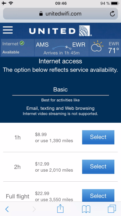 United Airlines in-flight wifi