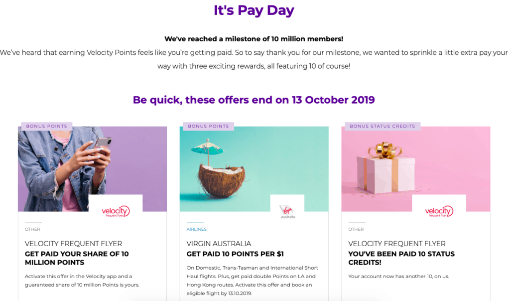 Velocity Frequent Flyer "Pay Day" promotion