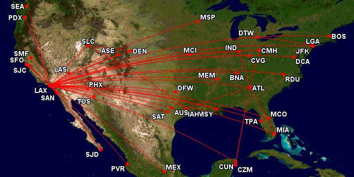 Delta routes within North America with Velocity points upgrades available
