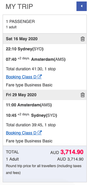 China Airlines Business class deal from Sydney to Amsterdam