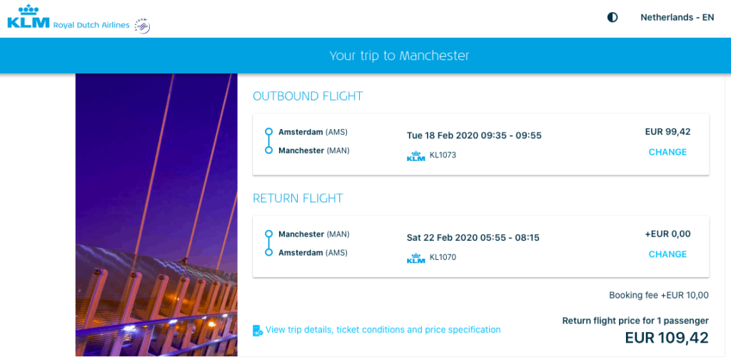 KLM website screenshot