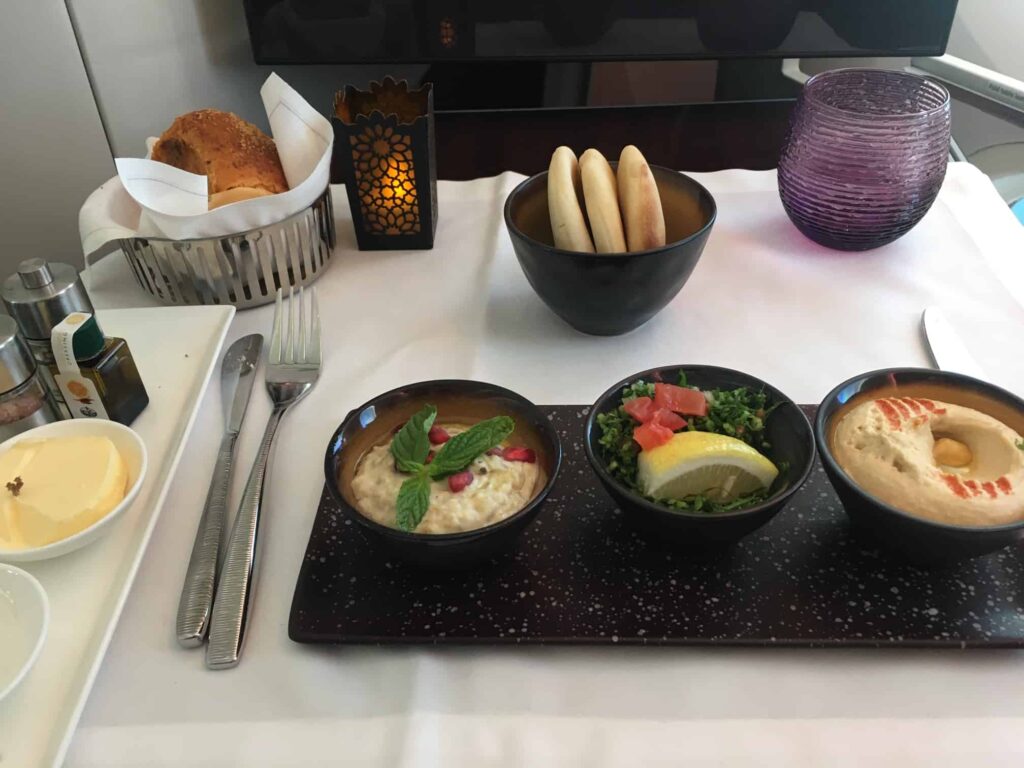 Signature Arabic mezze with hummus, tabouleh and moutabel