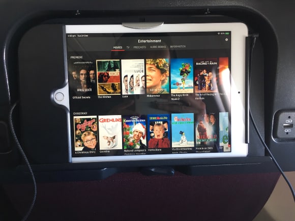Q-Streaming in-flight entertainment via a Qantas-supplied iPad