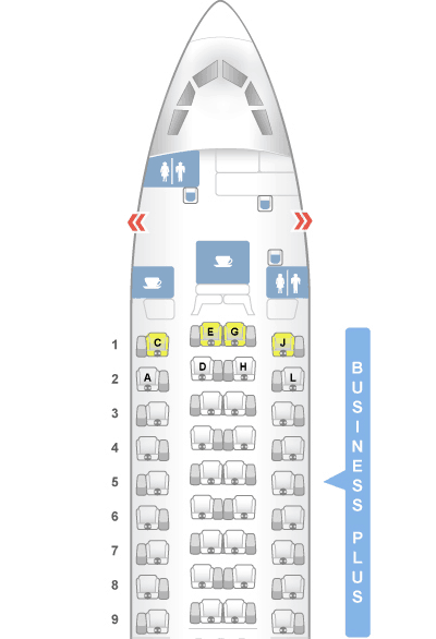 Seatguru seat map of Iberia A340-600 Business class