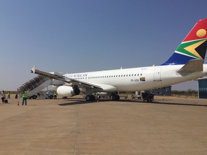 South African Airways A320 at Livingstone Airport