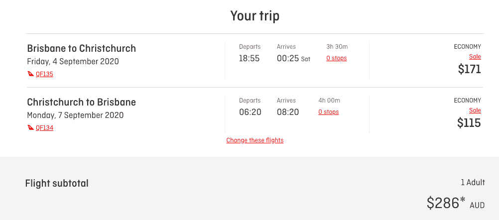 Cheap flights from Brisbane to Christchurch on the Qantas website
