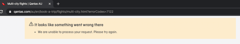 Qantas website error code #7122