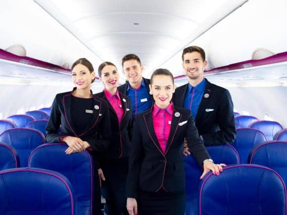 Wizz Air cabin crew inside one of the airline's planes